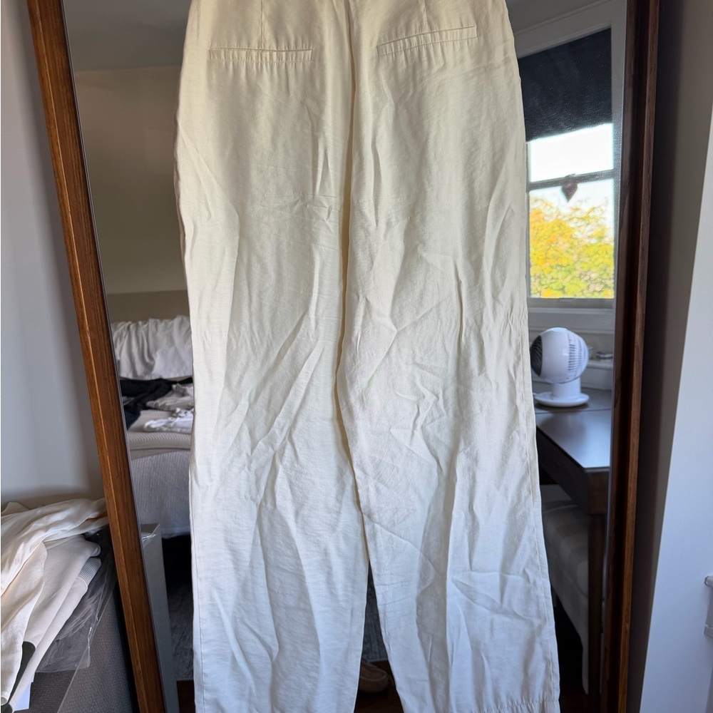 Zara Womens Cream Wide-Leg Pants
